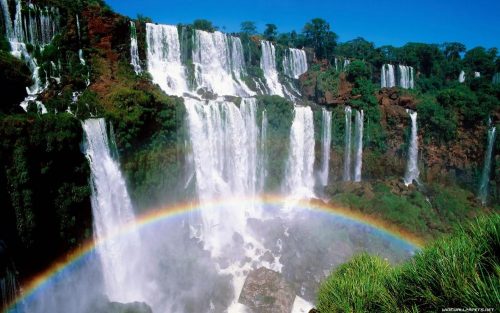 waterfall with rainbow